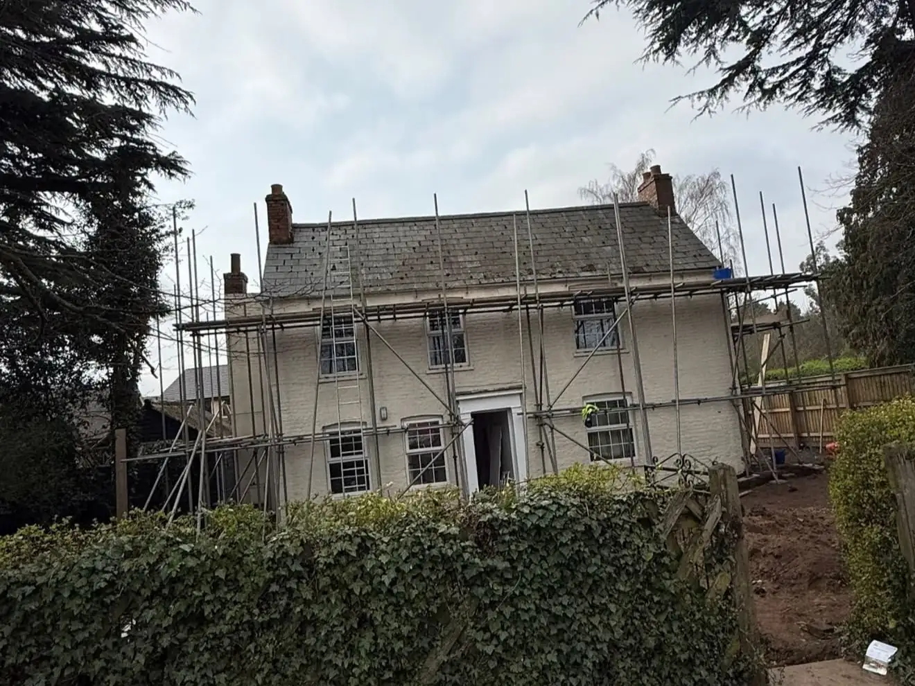 Victorian cottage in Wisbech during work under scaffolding
