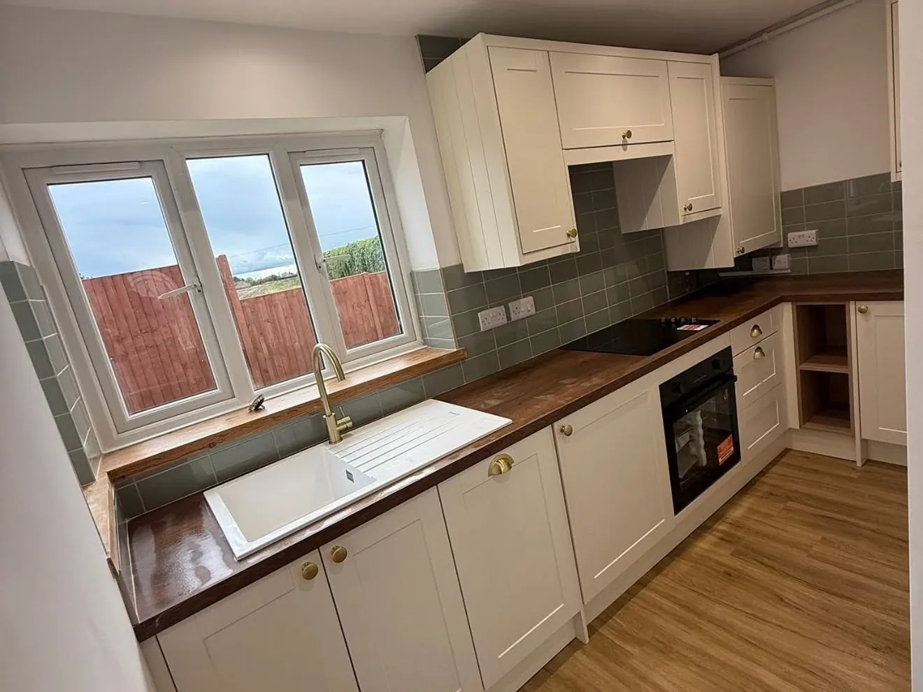 Completed Shaker kitchen with timber worktops